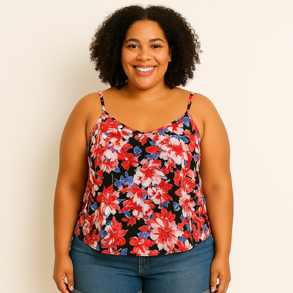 Torrid Sophie Swing Black Floral Lined V-neck V-Back Floral Camisole 3518